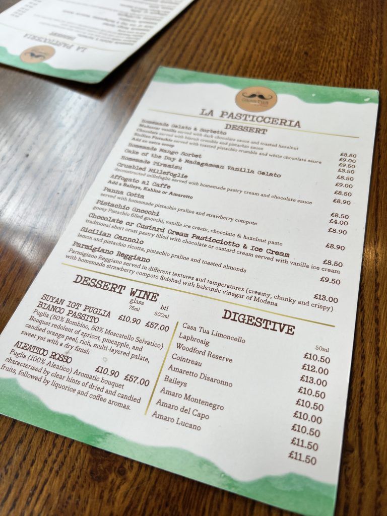 Casa Tua Dessert Menu